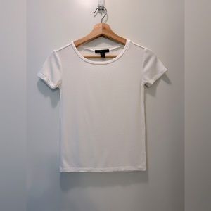Forever 21 Ribbed T-Shirt, Short-Sleeve Scoop Neck Basic White Top, XS